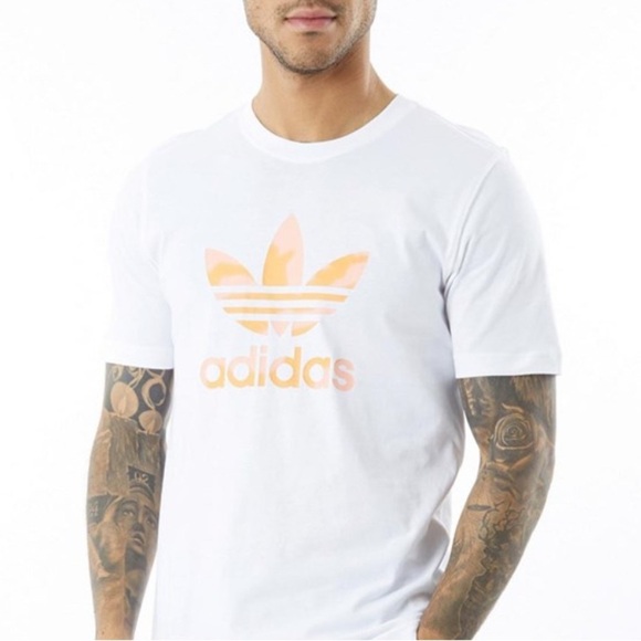 Adidas Pink Orange Trefoil Logo White T-shirt Men’s 2XL EUC - Picture 1 of 5